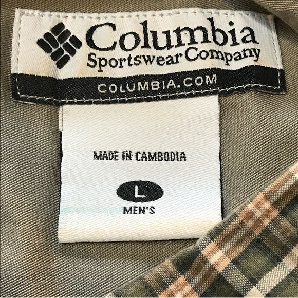 Columbia Button Down Plaid Shirt Green Brown cream Mens size Large - Picture 9 of 10